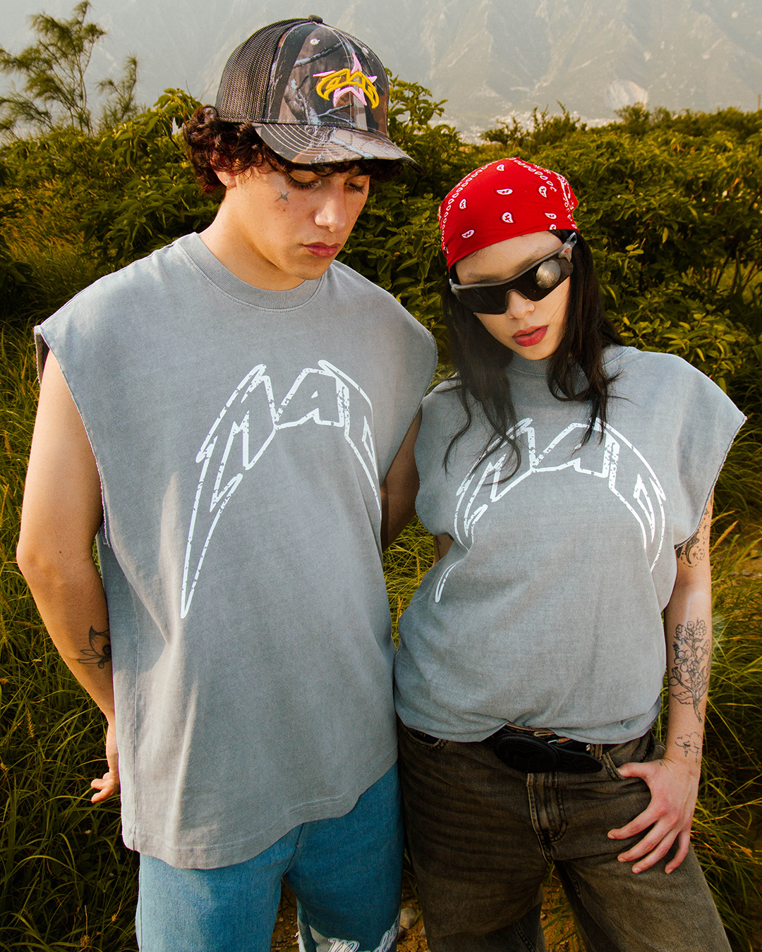 Mad Distressed Sleveless T-Shirt (Grey Garment Dye)