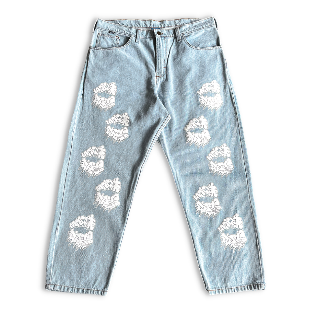 Pink Foam Jeans (Washed Blue)