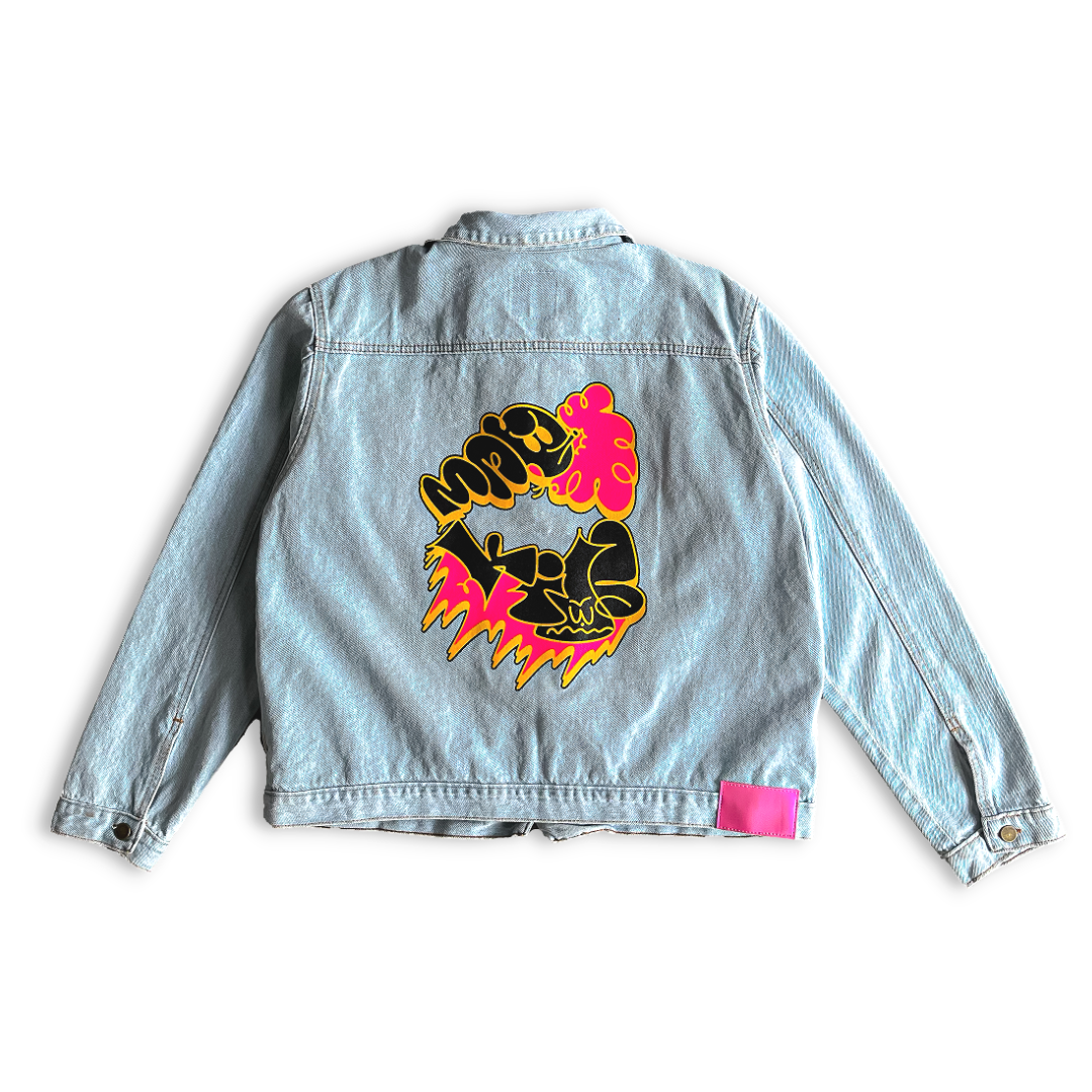 Pink Foam Denim Jacket (Washed Blue)