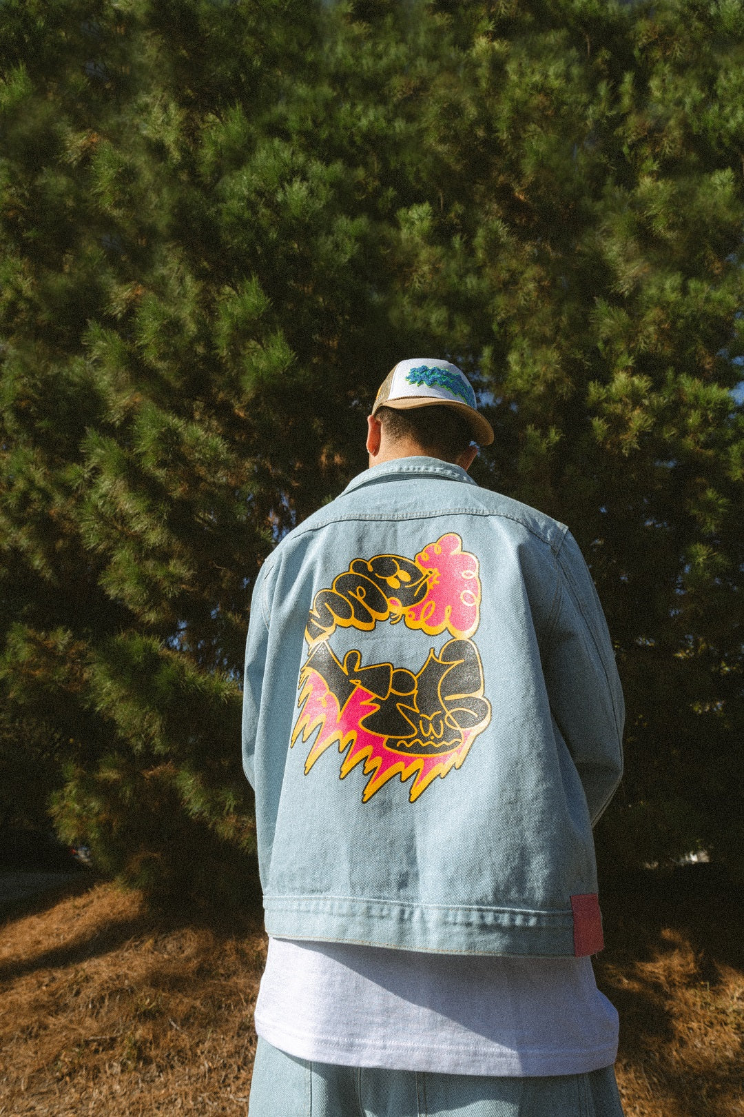 Pink Foam Denim Jacket (Washed Blue)