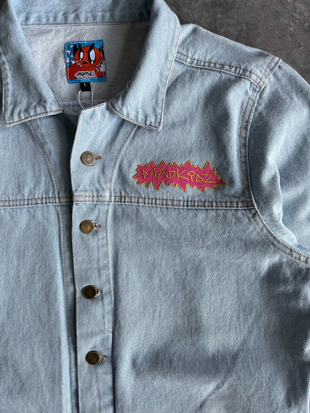 Pink Foam Denim Jacket (Washed Blue)