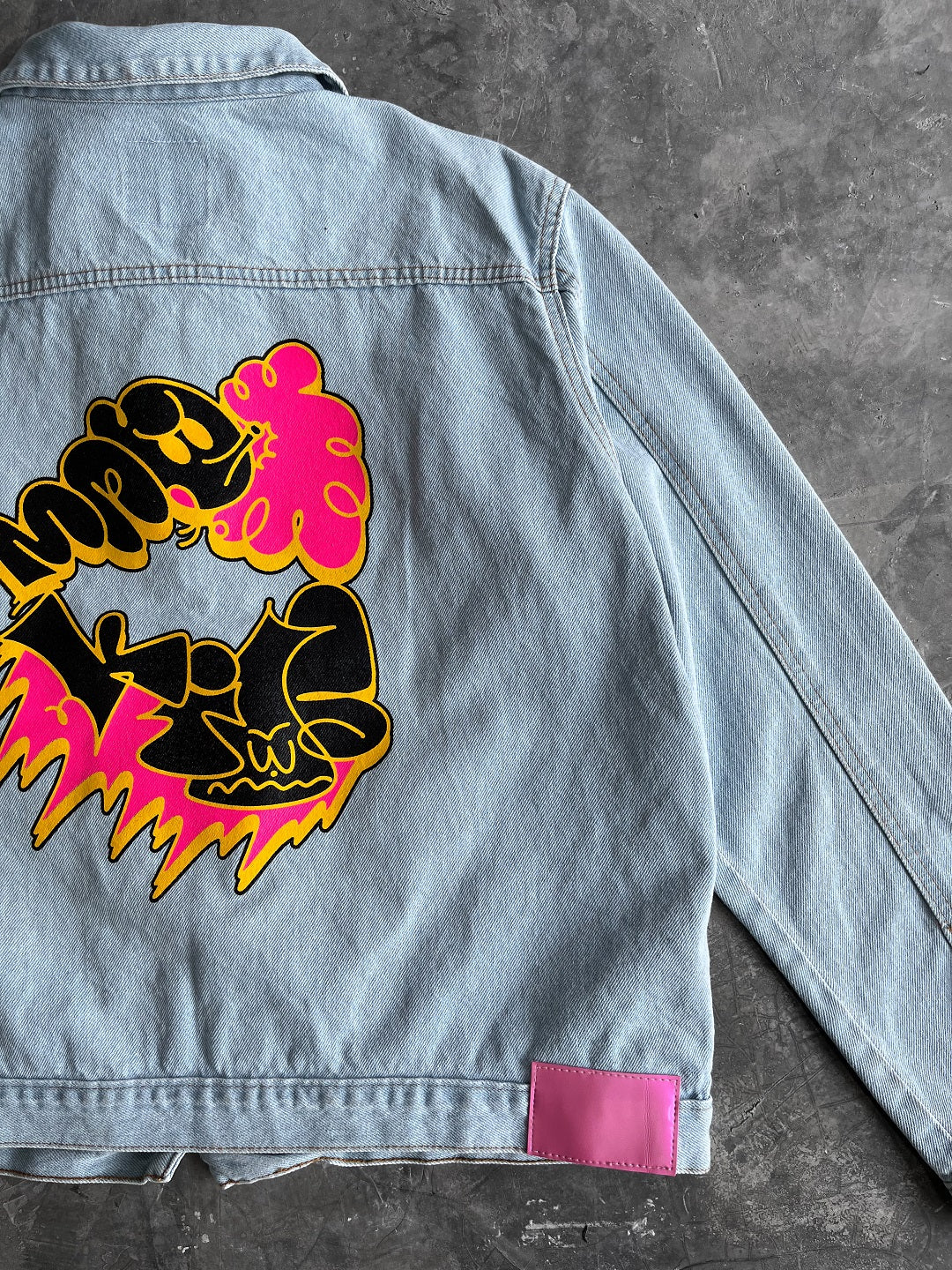 Pink Foam Denim Jacket (Washed Blue)